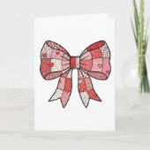 Romantic Red Pink Patchwork Ribbon Bow Drawing  Kaart (Voorkant)