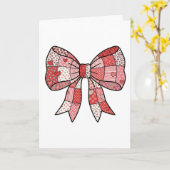 Romantic Red Pink Patchwork Ribbon Bow Drawing  Kaart (Gele Bloem)