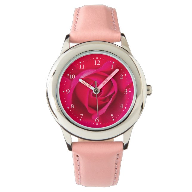 Romantic Red Pink Rose v2 Horloge (Voorkant)