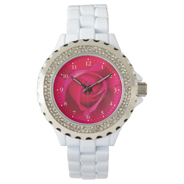 Romantic Red Pink Rose v2 Horloge (Voorkant)
