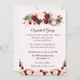 Romantic Red, Pink Roses Custom Wedding Invitation Kaart