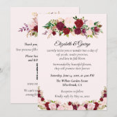 Romantic Red, Pink Roses Custom Wedding Invitation Kaart (Voorkant / Achterkant)