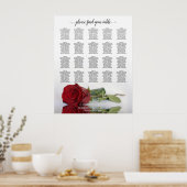 Romantic Red Rose 20 Table Wedding Seating Chart Poster (Keuken)