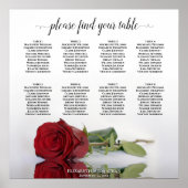 Romantic Red Rose 8 Table Wedding Seding Chart Poster (Voorkant)