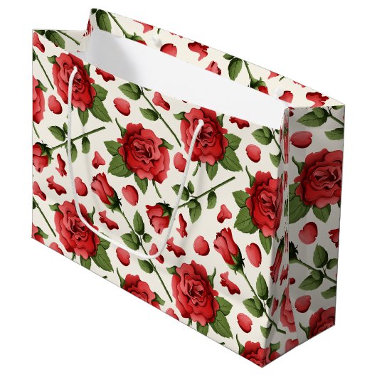 Romantic Red Rose and Botanical Foliage on Cream Groot Cadeauzakje (Voorkant Gekanteld)