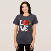 Romantic Red Rose Botanical Love Typography Tri-Blend Shirt (Voorkant volledig)