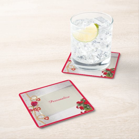 Romantic Red Rose Bouquet Gepersonaliseerd Kartonnen Onderzetters (Insitu)