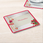 Romantic Red Rose Bouquet Gepersonaliseerd Kartonnen Onderzetters (Schuin)