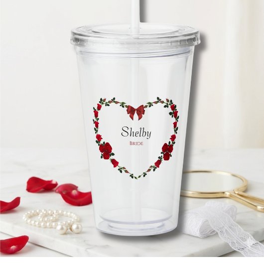 Romantic Red Rose Bride To Be Acrylic Tumbler Acryl Drinkbeker