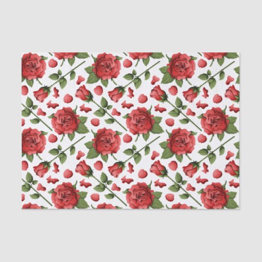 Romantic Red Rose Buds & Petals with Foliage Tissuepapier (Voorkant)