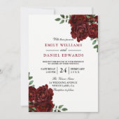 Romantic Red Rose Burgundy Elegant Wedding Kaart (Voorkant)