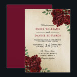 Romantic Red Rose Burgundy Golden Elegant Wedding Kaart<br><div class="desc">Romantic Red Rose Burgundy Golden Elegant Wedding Invitation Zie bijbehorend collectie in winkel</div>