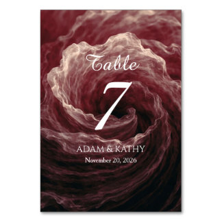 Romantic Red Rose Burgundy Wedding Table Number Kaart
