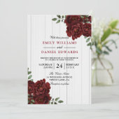 Romantic Red Rose Burgundy Wood Weddenschap Kaart (Staand voorkant)