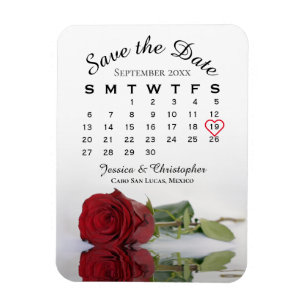 Romantic Red Rose Calendar Wedding Save the Date Magneet