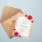 Romantic Red Rose Floral Arch Wedding Invitation Kaart
