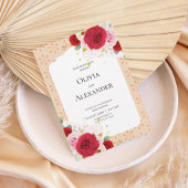 Romantic Red Rose Floral Arch Wedding Invitation Kaart