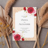 Romantic Red Rose Floral Arch Wedding Invitation Kaart