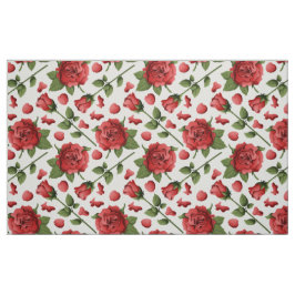 Romantic Red Rose Foliage Botanical Garden Bloom Stof