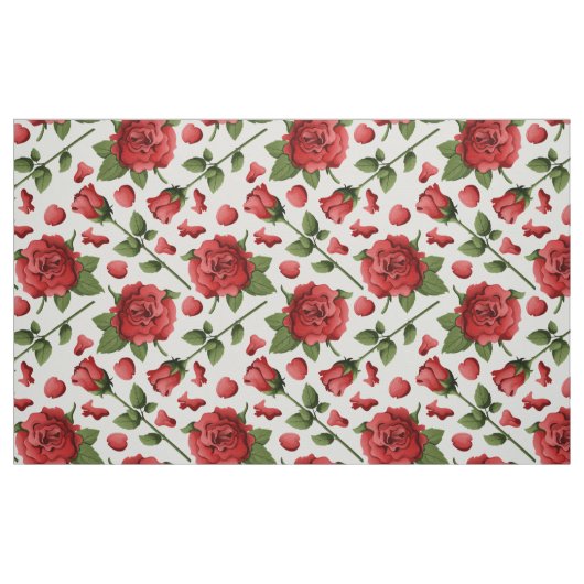 Romantic Red Rose Foliage Botanical Garden Bloom Stof (Fat Quarter)