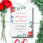 Romantic Red Rose Foliage Summer Floral Wedding Kaart<br><div class="desc">Deze elegante uitnodiging voor een florale bruiloft is perfect voor een moderne zomerbruiloft. Het eenvoudige ontwerp is voorzien van een mooie rode roze waterverf en elegante zwarte kalligrafie op een gewaagde witte achtergrond.</div>