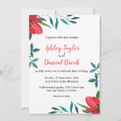 Romantic Red Rose Foliage Summer Floral Wedding Kaart (Voorkant)