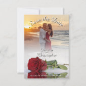Romantic Red Rose Foto Bekleding White Text Wedden Save The Date (Voorkant)