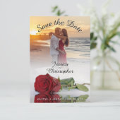 Romantic Red Rose Foto overlay Black Text Weddensc Save The Date (Staand voorkant)
