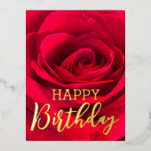 Romantic Red Rose Happy Birthday Real Gold Folie Feestdagen Briefkaart (Voorkant)