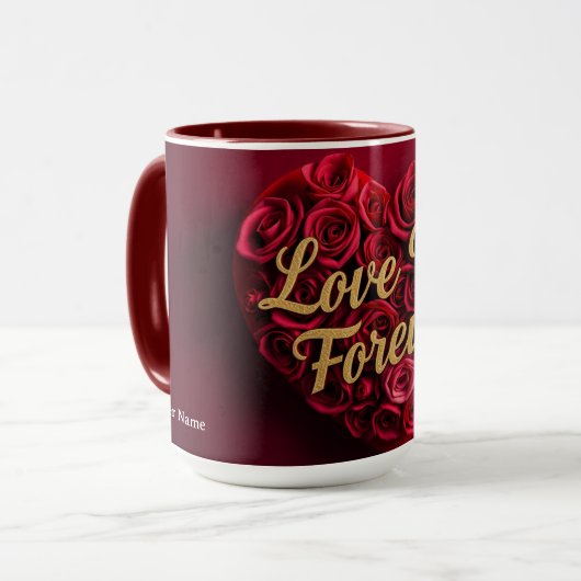 Romantic Red Rose Heart "Love You Forever" Mok (Voorkant links)