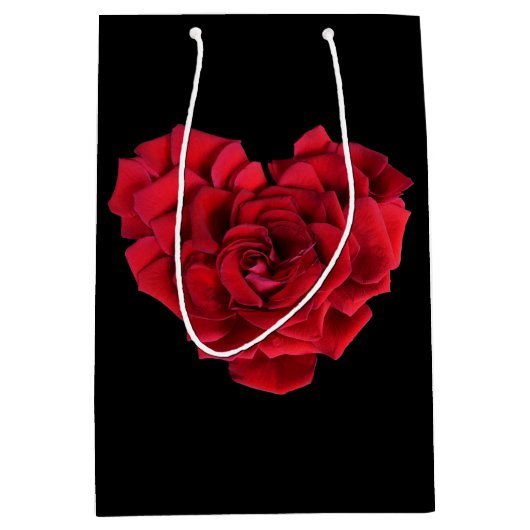 Romantic Red Rose Heart op zwart Medium Cadeauzakje (Voorkant)