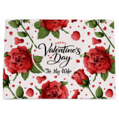 Romantic Red Rose & Heart Pattern Frame Valentine Groot Cadeauzakje (Voorkant)