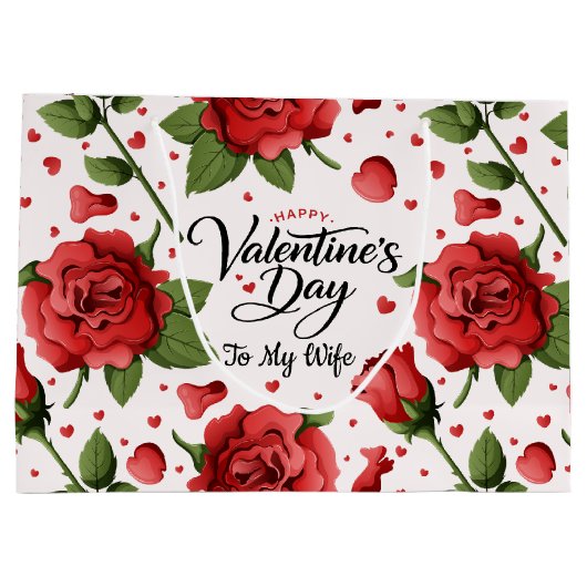 Romantic Red Rose & Heart Pattern Frame Valentine Groot Cadeauzakje (Achterkant)