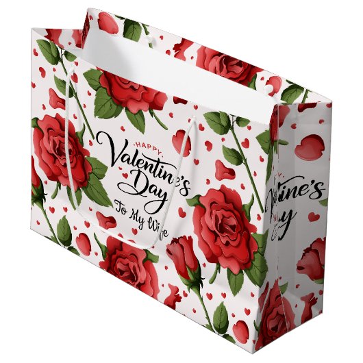 Romantic Red Rose & Heart Pattern Frame Valentine Groot Cadeauzakje (Voorkant Gekanteld)