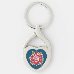 Romantic Red Rose Heart-vormige Sleutelhanger