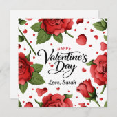 Romantic Red Rose & Hearts Frame Happy Valentine Feestdagenkaart (Voorkant / Achterkant)