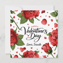 Romantic Red Rose & Hearts Frame Happy Valentine Feestdagenkaart