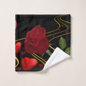 Romantic Red Rose Hearts & Gold Ribbon Bad Handdoek (Wasdoekje)