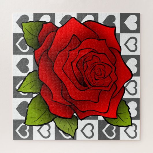 Romantic Red Rose & Hearts - Legpuzzel (Horizontaal)
