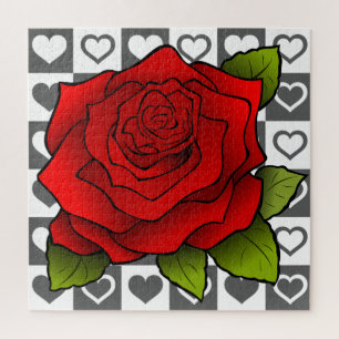 Romantic Red Rose & Hearts - Legpuzzel