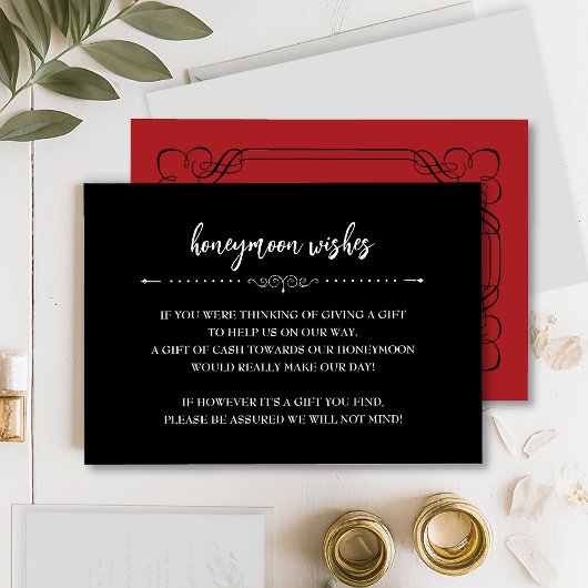 Romantic Red Rose Honeymoon Wish Card Informatiekaartje
