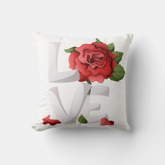 Romantic Red Rose Love Typography Botanical Kussen (Voorkant)