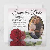 Romantic Red Rose met Oval Foto Weddenschap Save The Date (Voorkant)