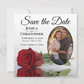Romantic Red Rose op White met Oval Photo Weddensc Save The Date (Voorkant)