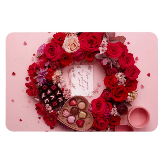 Romantic Red Rose Personalized Valentine Heart Magneet (Horizontaal)