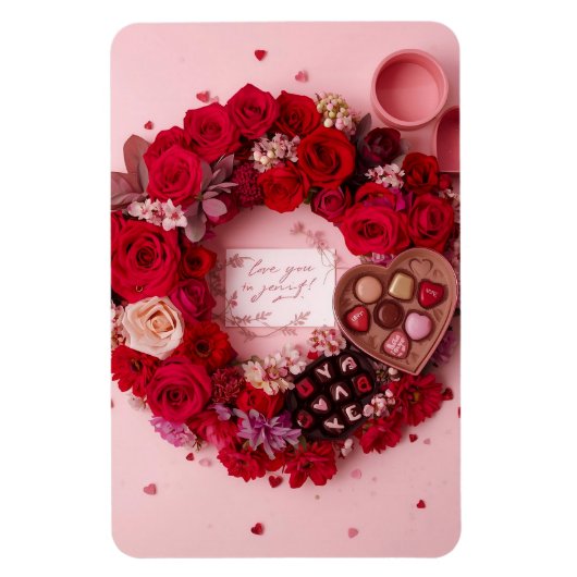 Romantic Red Rose Personalized Valentine Heart Magneet (Verticaal)