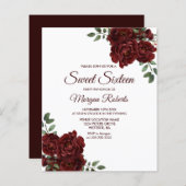 Romantic Red Rose Sweet 16 Budget Invitation (Voorkant / Achterkant)