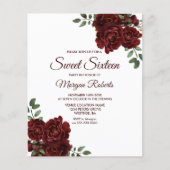 Romantic Red Rose Sweet 16 Budget Invitation (Voorkant)