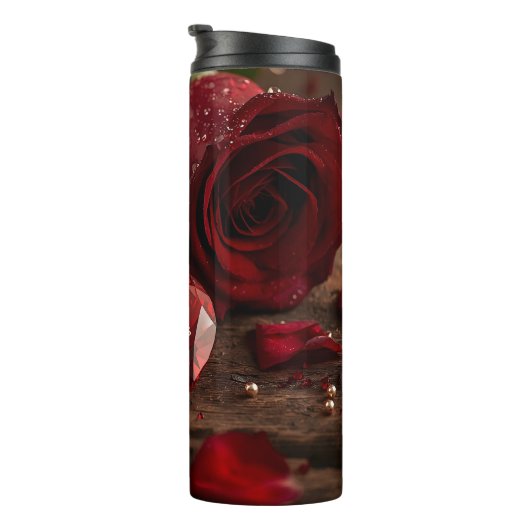 Romantic Red Rose Valentine Insulated Travel Water Thermosbeker (Geroteerd rechts)