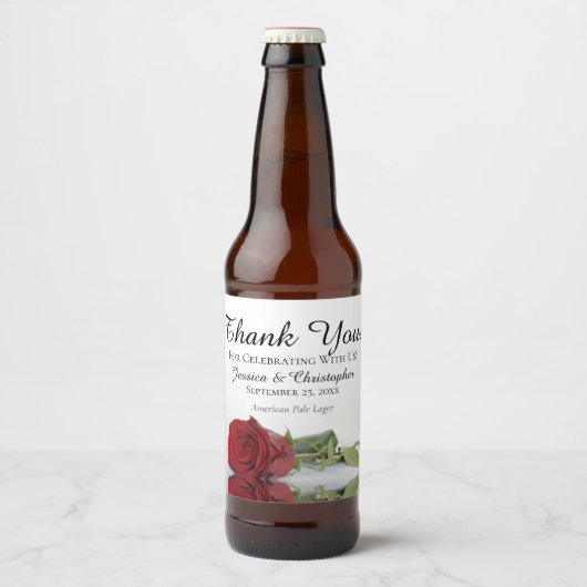 Romantic Red Rose Weddenschap Bedankt Bier Etiket (Voorkant)